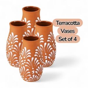 Terracotta Vases Set of 4 - Mexican Style Fiesta Party Decor - Clay Vase Bundle